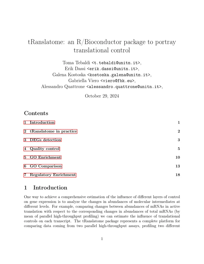 tRanslatome R/Bioconductor Package Overview