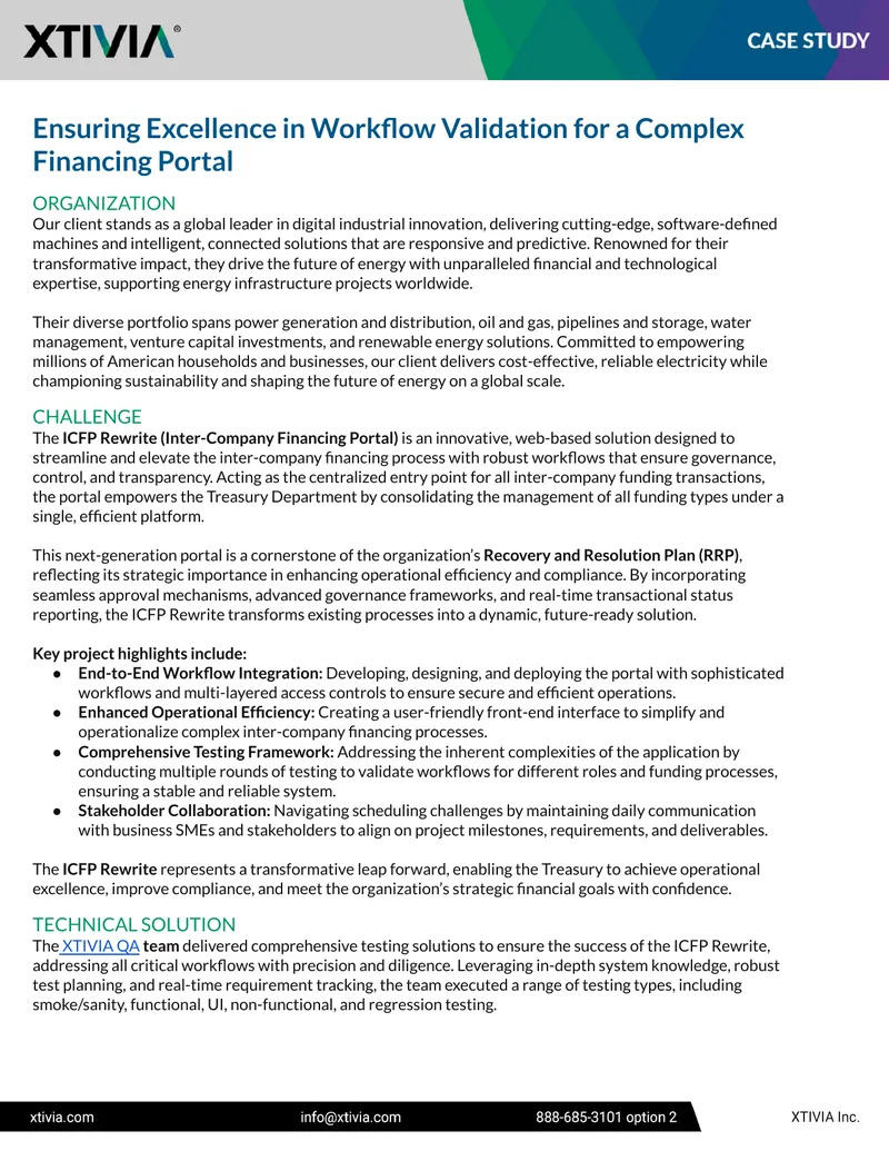 Workflow Validation for Inter-Company Financing Portal