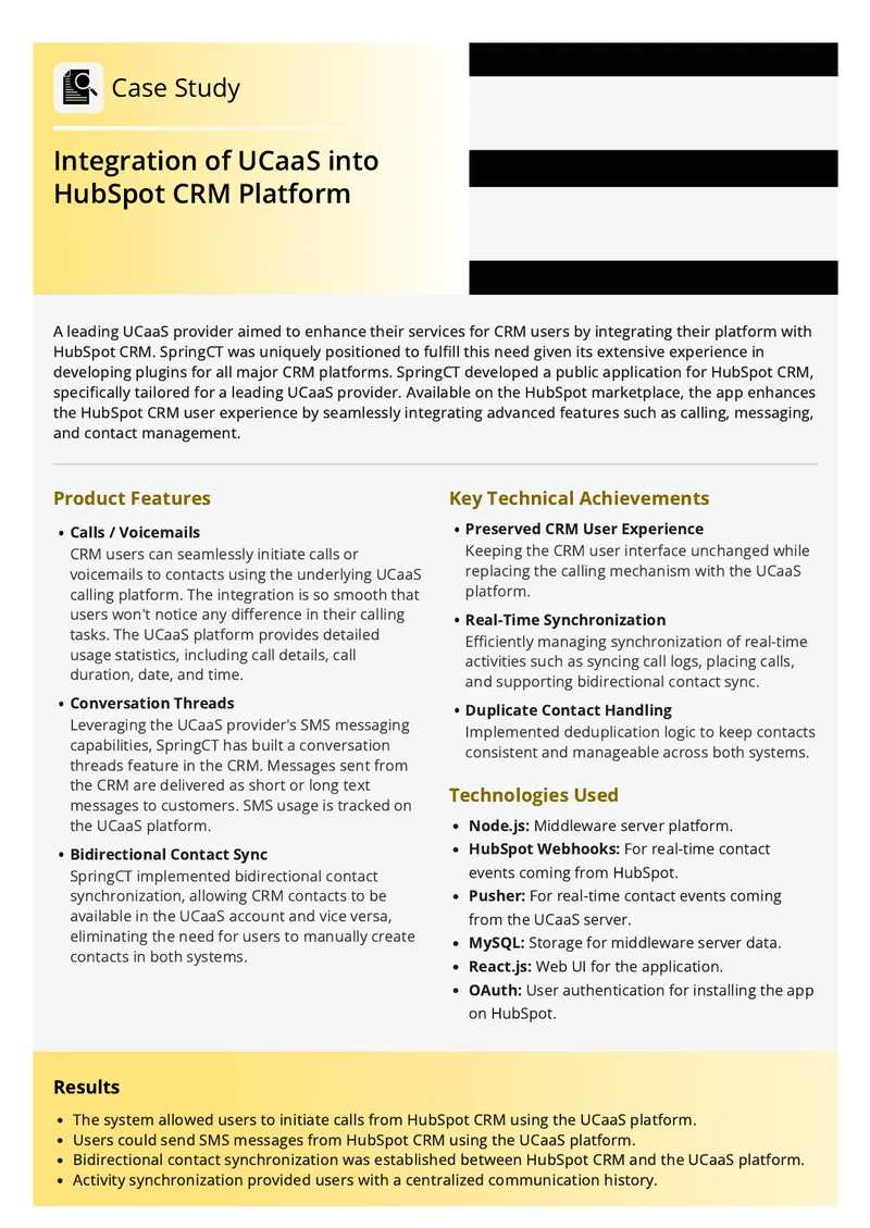 Integration of UCaaS into HubSpot CRM Platform