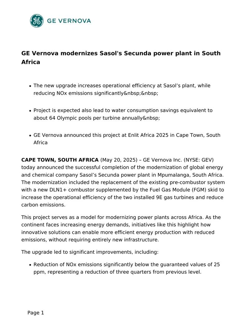 Modernization of Sasol's Secunda Power Plant