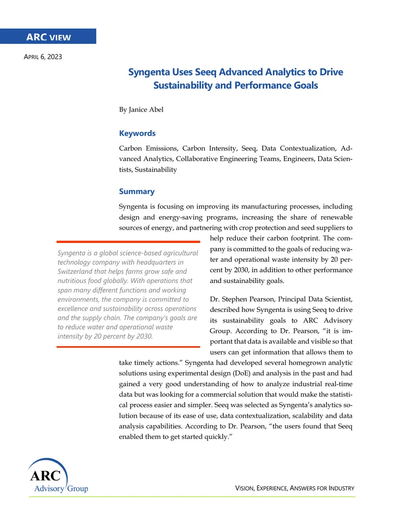 Syngenta's Use of Seeq for Sustainability Goals