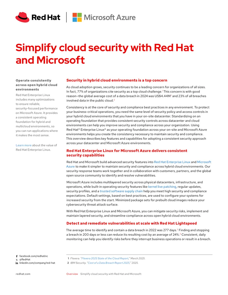 Cloud Security Management with Red Hat and Microsoft