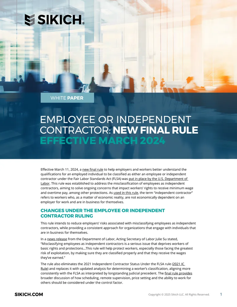 Employee or Independent Contractor New Final Rule