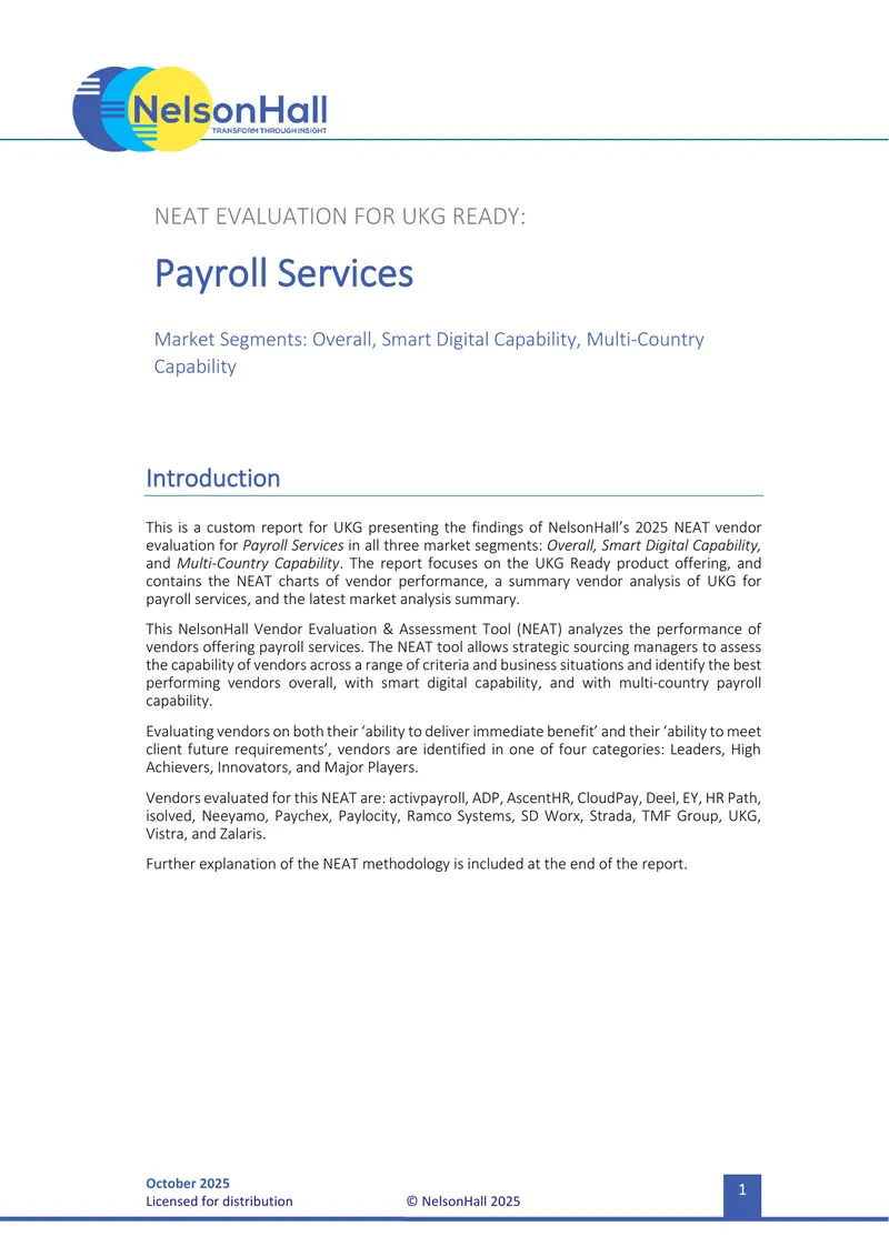 NEAT Evaluation for UKG Ready Payroll Services