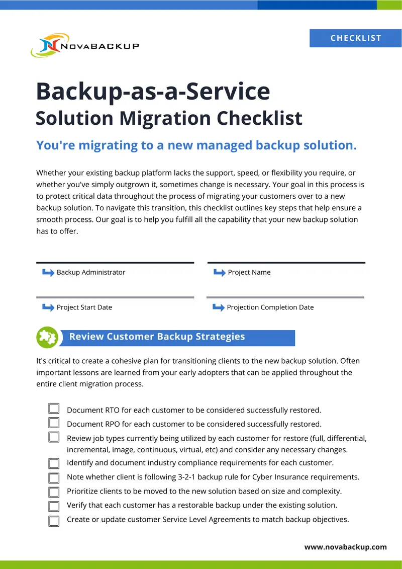 Backup-as-a-Service Solution Migration Checklist