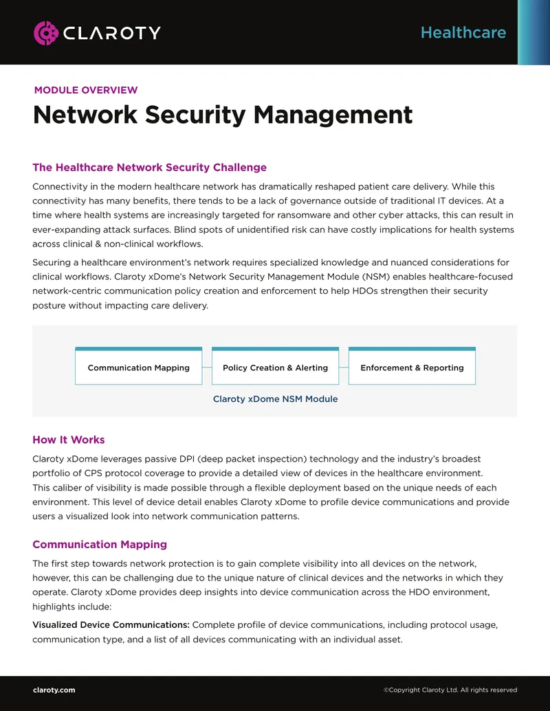 Healthcare Network Security Management Overview