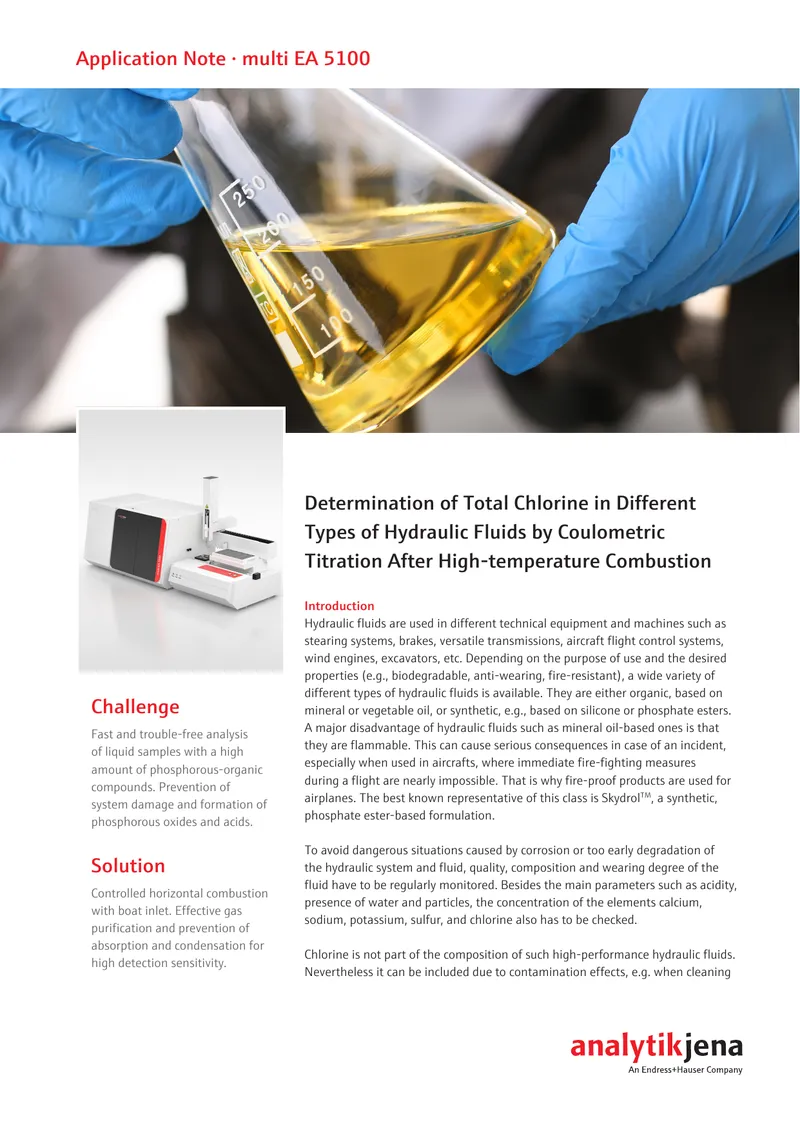 Determination of Total Chlorine in Hydraulic Fluids