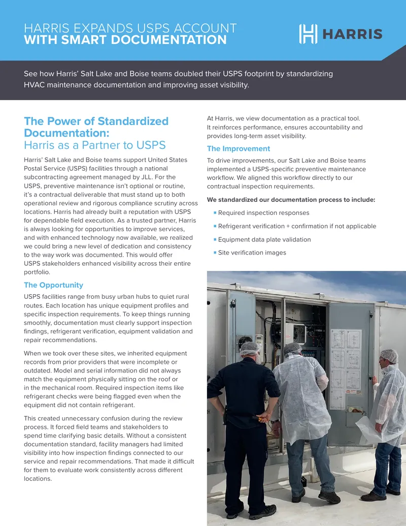 Harris Expands USPS Account with Standardized Documentation