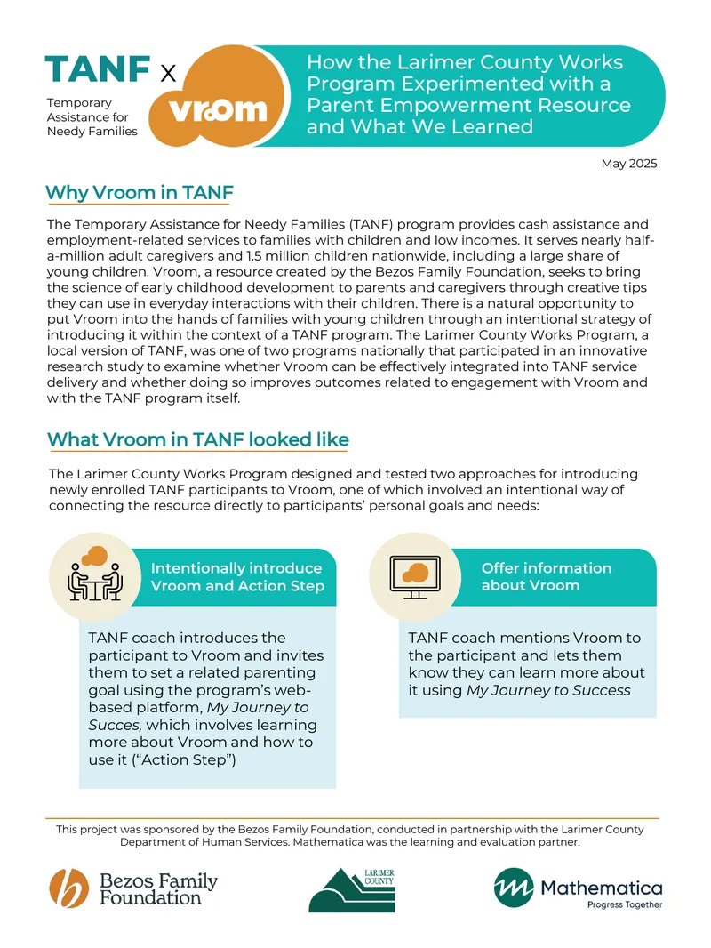 Integration of Vroom in TANF Program