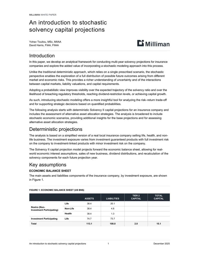 Stochastic Solvency Capital Projections Framework