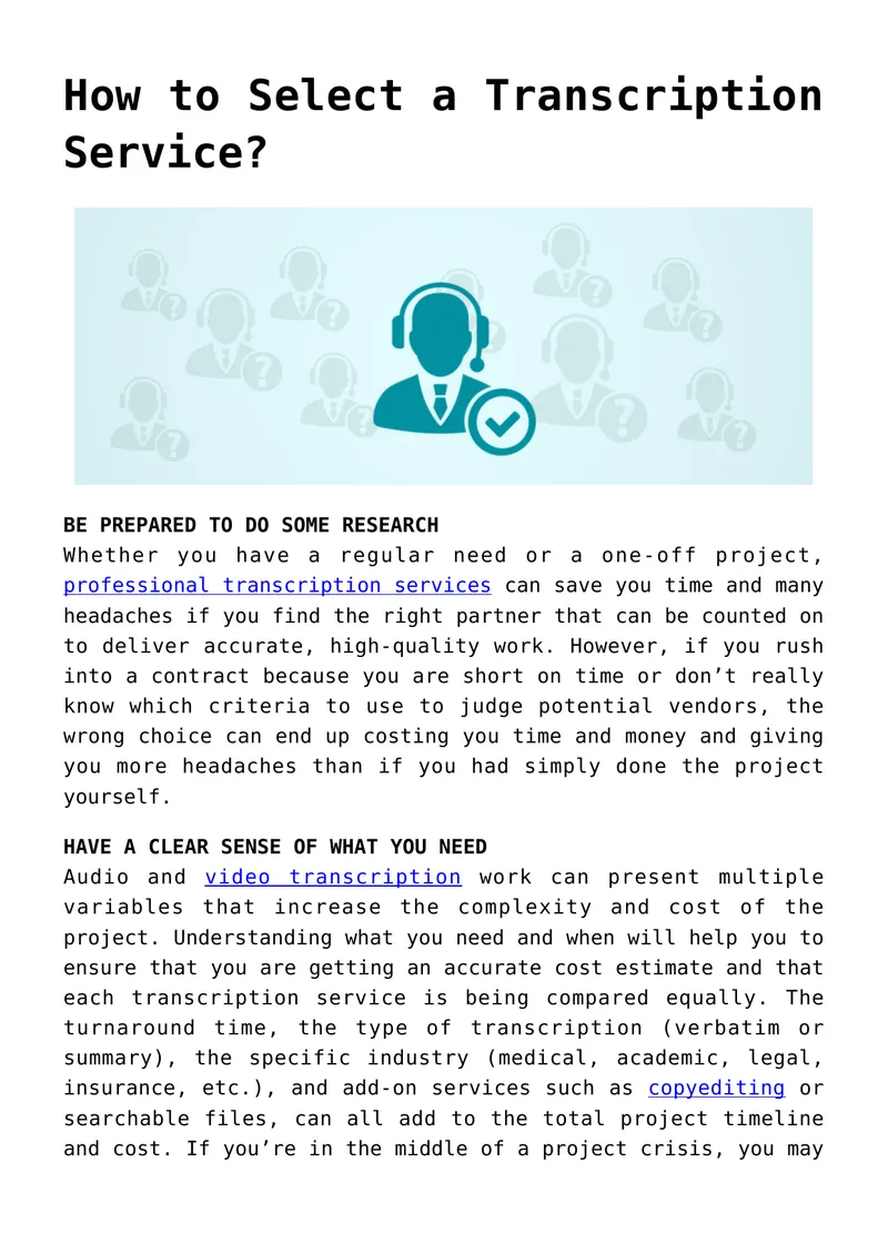 Guide to Selecting a Transcription Service