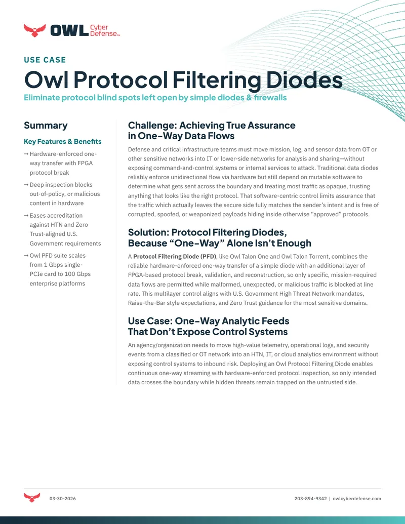Protocol Filtering Diodes for One-Way Data Flows