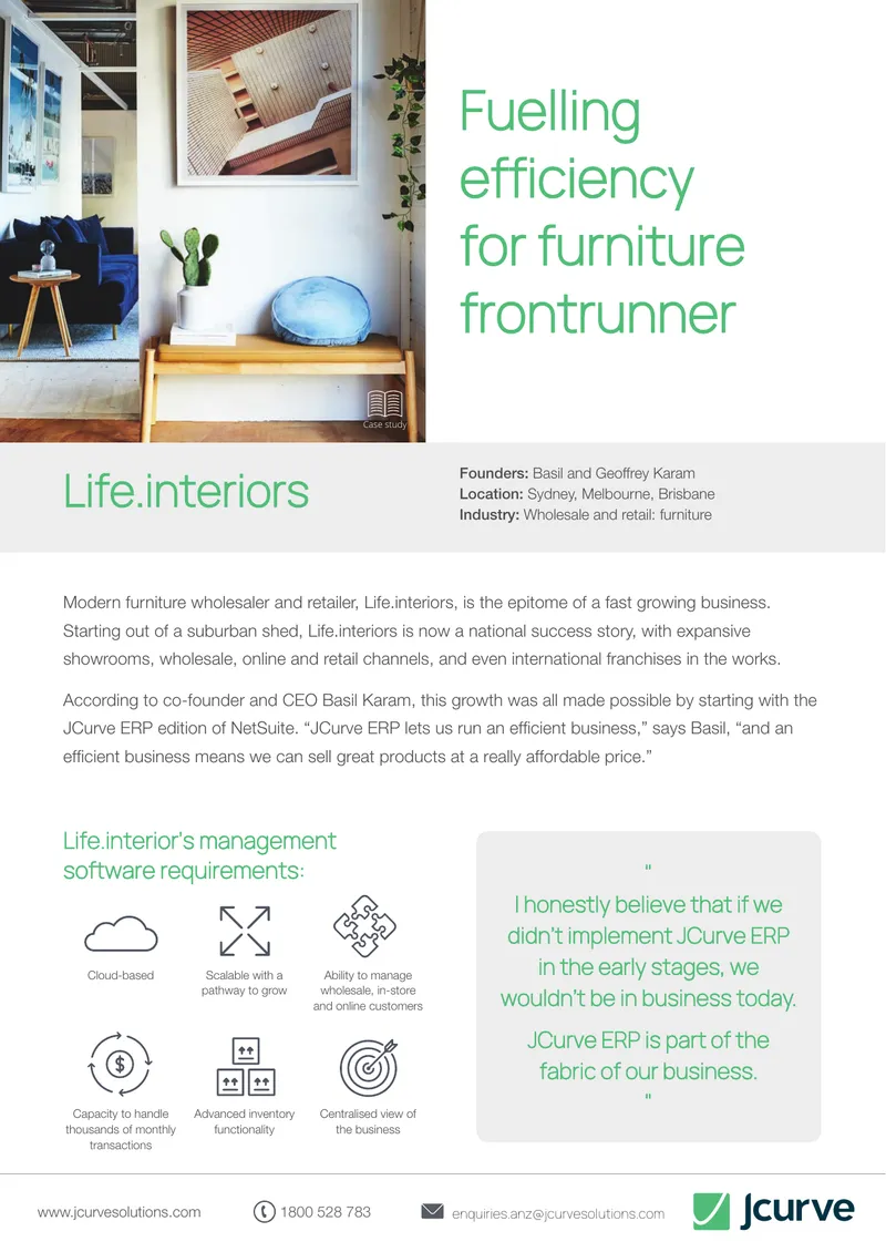 JCurve ERP Implementation Case Study for Life.interiors