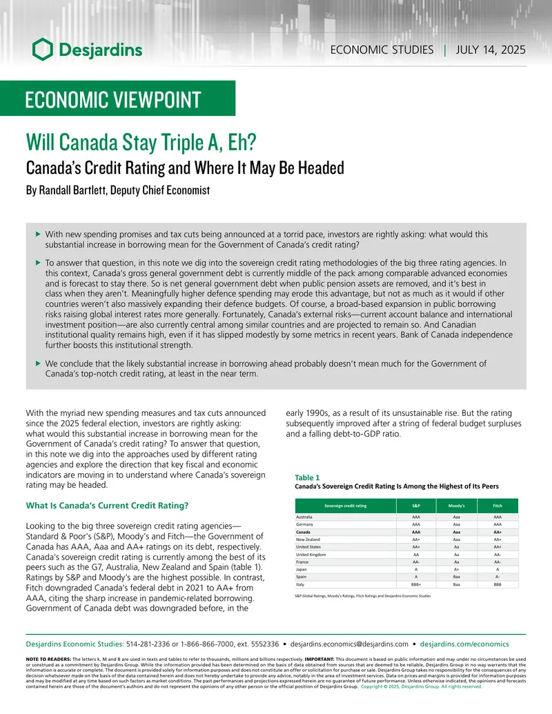 Canada's Sovereign Credit Rating Analysis