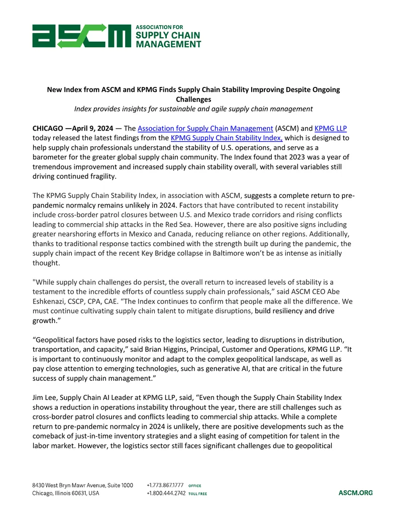 KPMG Supply Chain Stability Index Findings