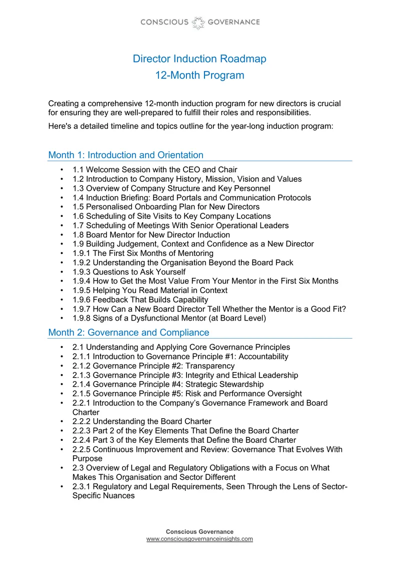 Director Induction Roadmap for New Directors