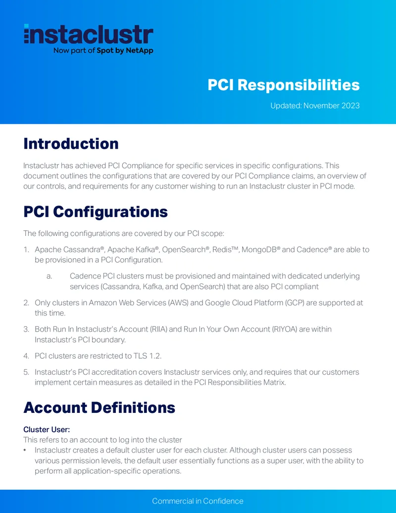 PCI Compliance Framework for Instaclustr Services