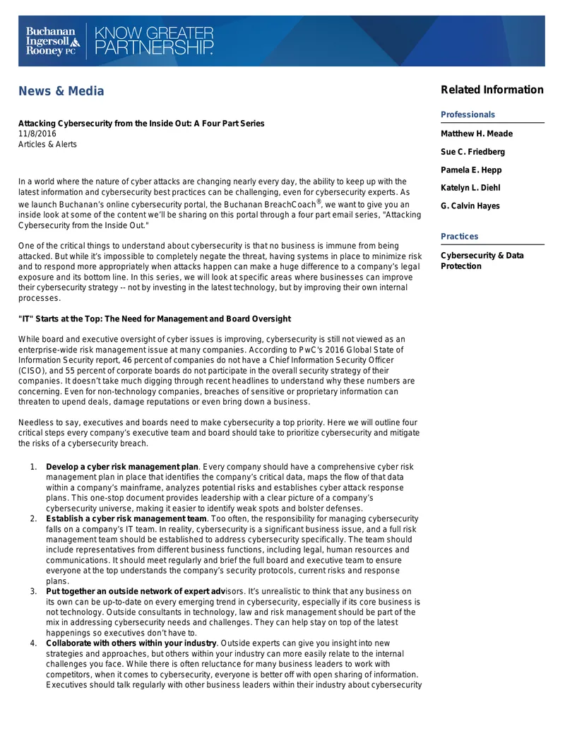 Cybersecurity Management Strategies for Executives