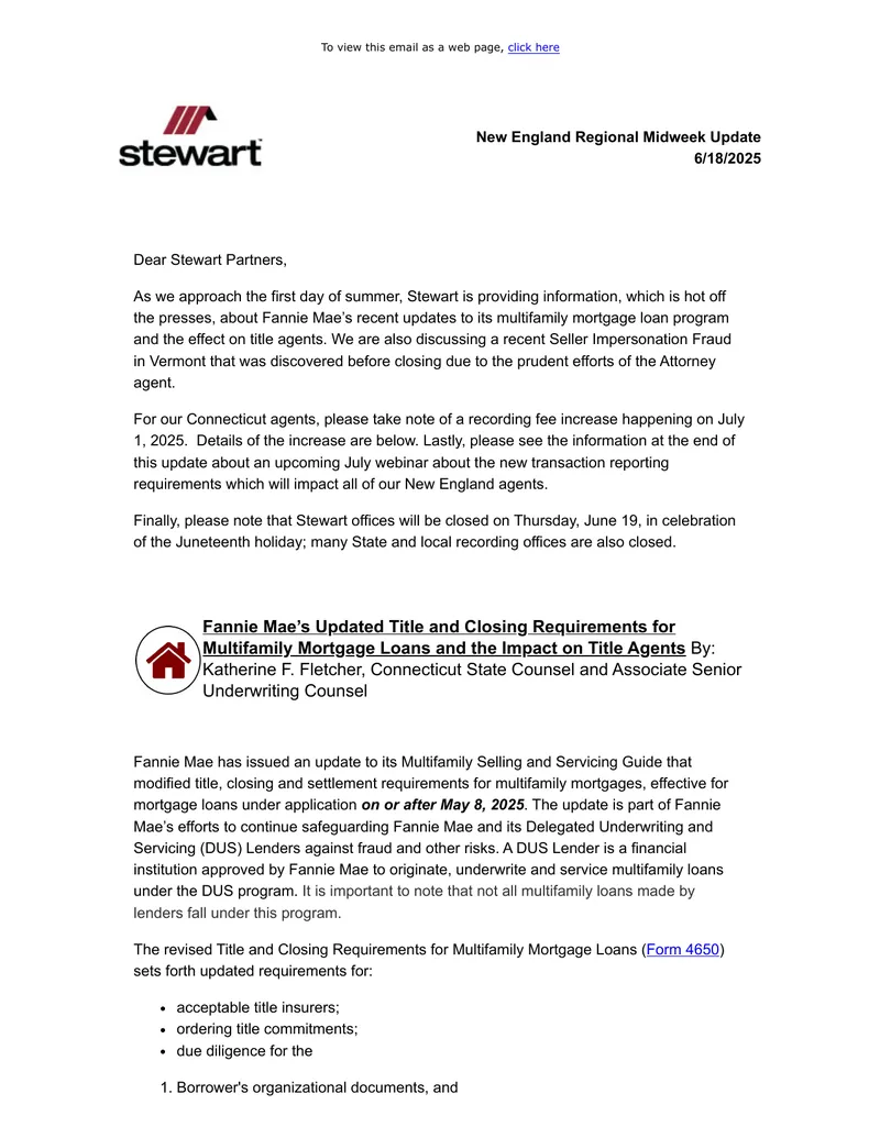 Fannie Mae Multifamily Mortgage Loan Program Updates