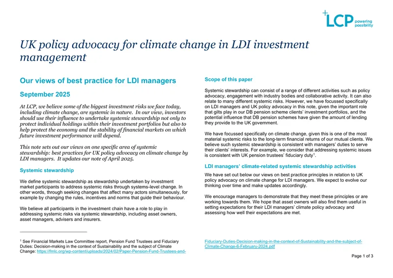 Best Practices for LDI Managers in Climate Policy Advocacy
