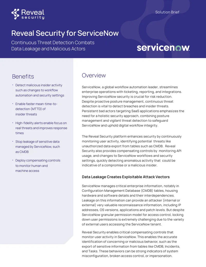 Reveal Security for ServiceNow Solution Brief