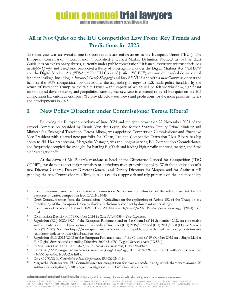 EU Competition Law Trends and Predictions for 2025