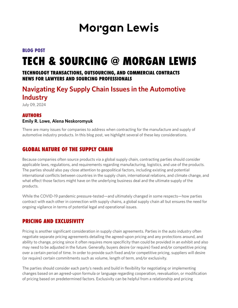 Key Considerations in Automotive Supply Chain Contracts