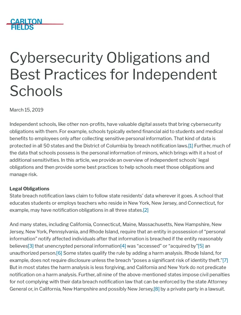 Cybersecurity Obligations for Independent Schools