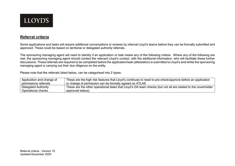Referral Criteria for Coverholder Applications