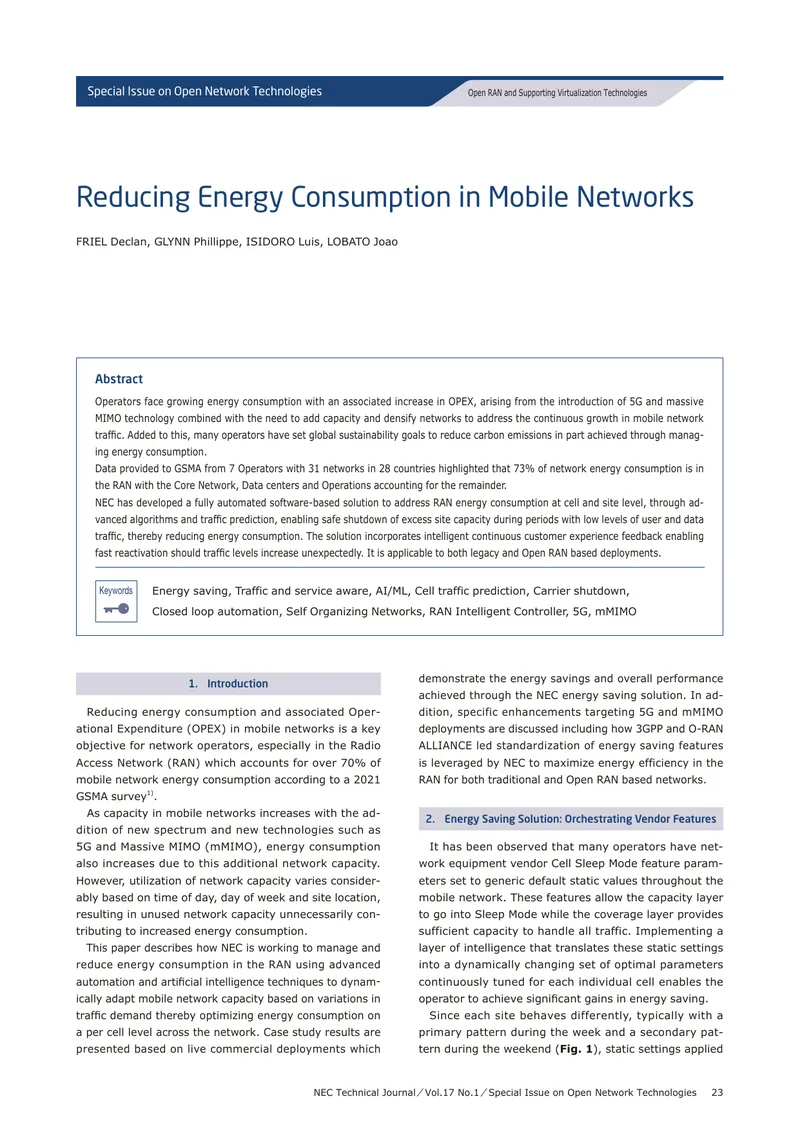 Energy Consumption Reduction in Mobile Networks