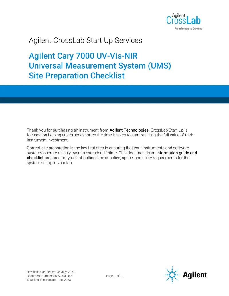 Agilent Cary 7000 UMS Site Preparation Checklist