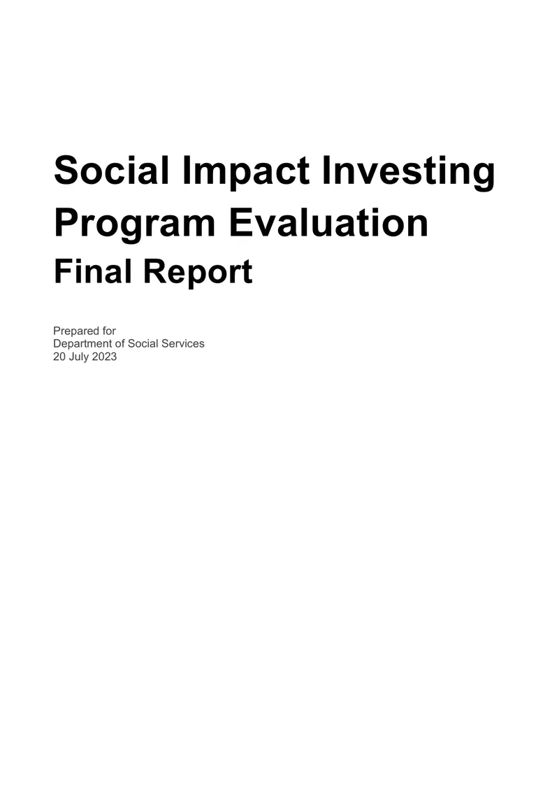 Social Impact Investing Program Evaluation Final Report
