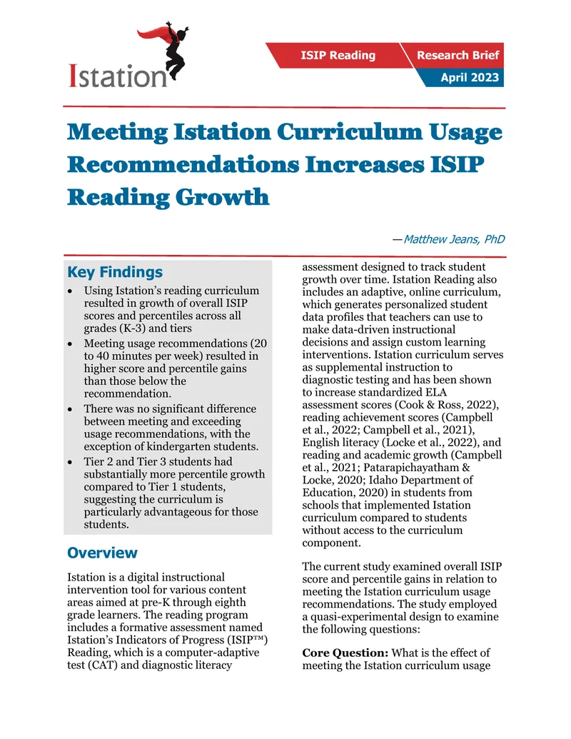 Istation Curriculum Usage Impact on ISIP Growth