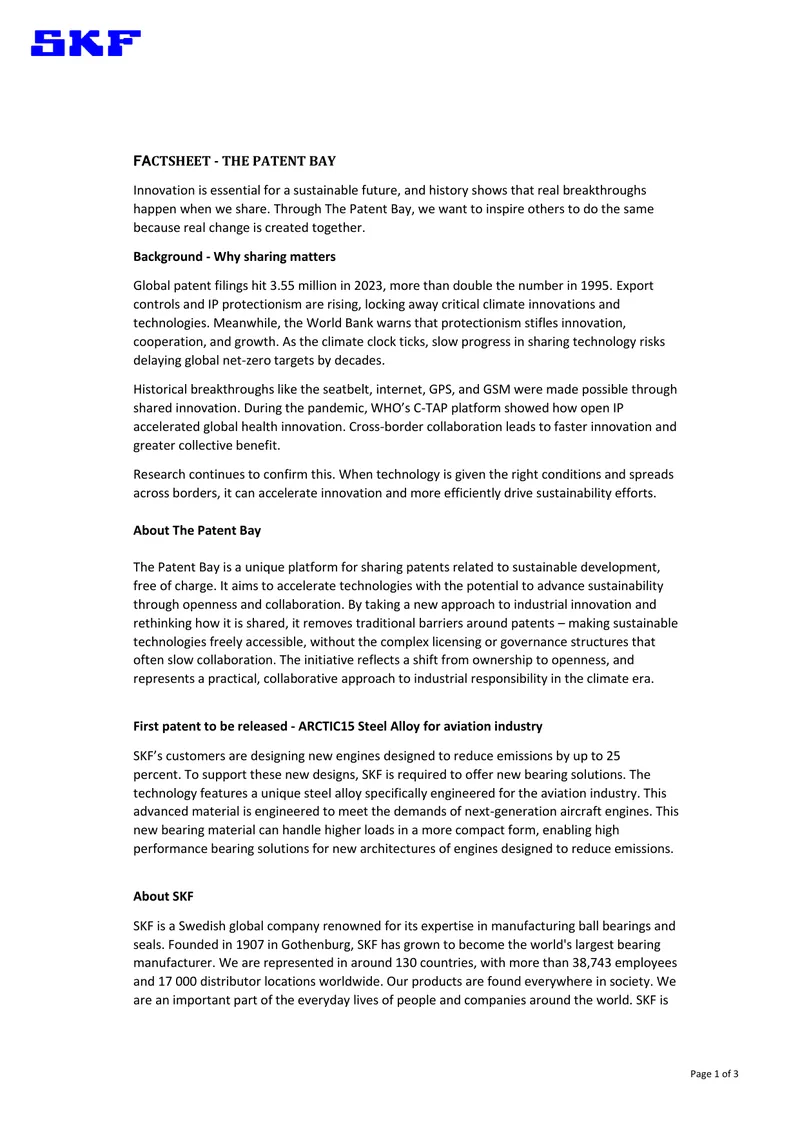 The Patent Bay Initiative for Sustainable Innovation