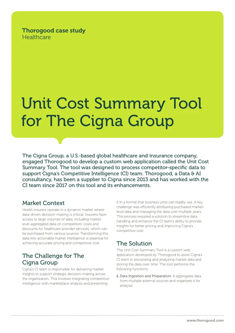 Unit Cost Summary Tool Development for Cigna