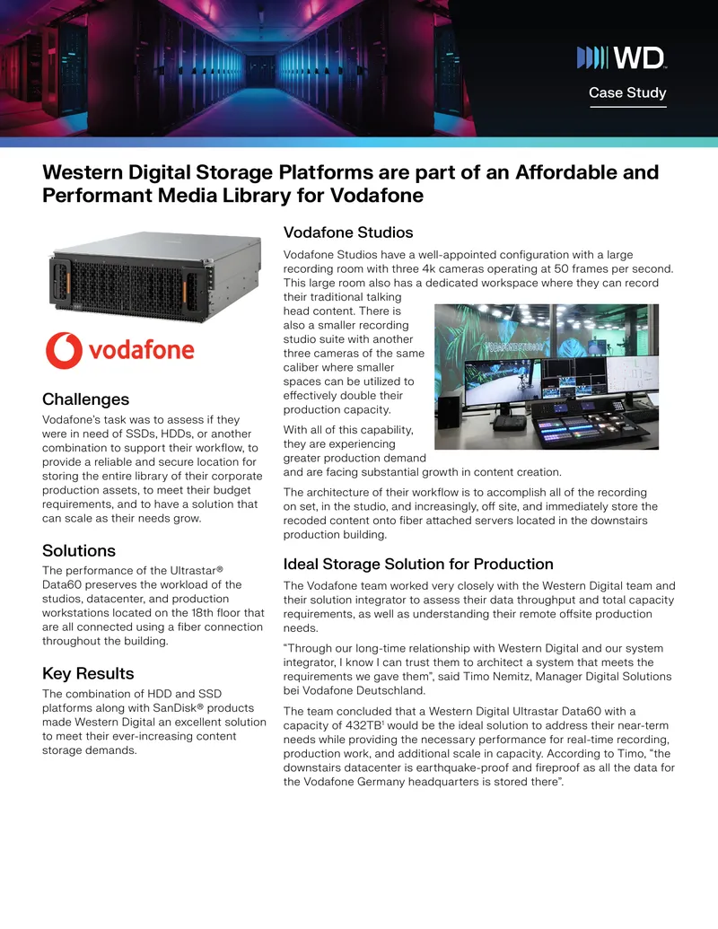 Western Digital Storage Solutions for Vodafone Production