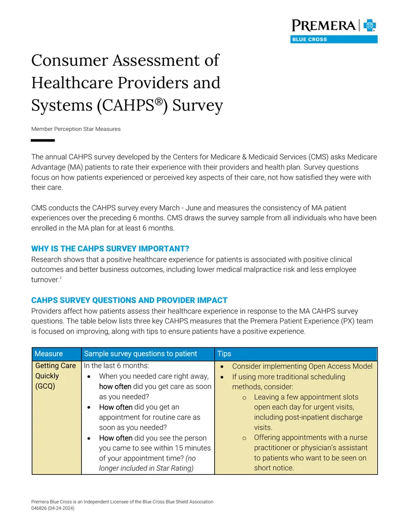 Consumer Assessment of Healthcare Providers and Systems Survey Guide