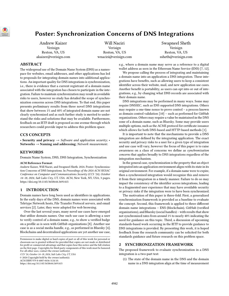 Synchronization Concerns of DNS Integrations