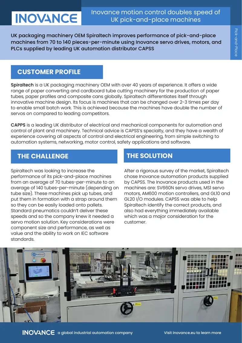 Spiraltech Automation Case Study with Inovance Products