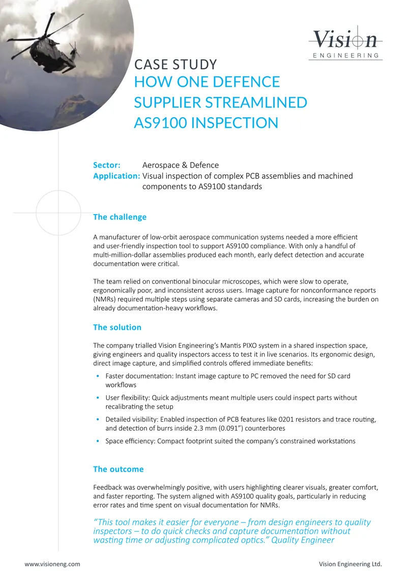 Defence Supplier AS9100 Inspection Case Study
