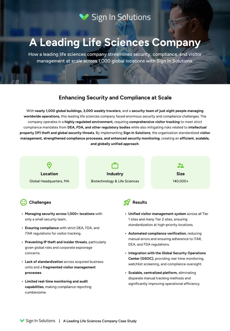 Life Sciences Company Visitor Management Case Study