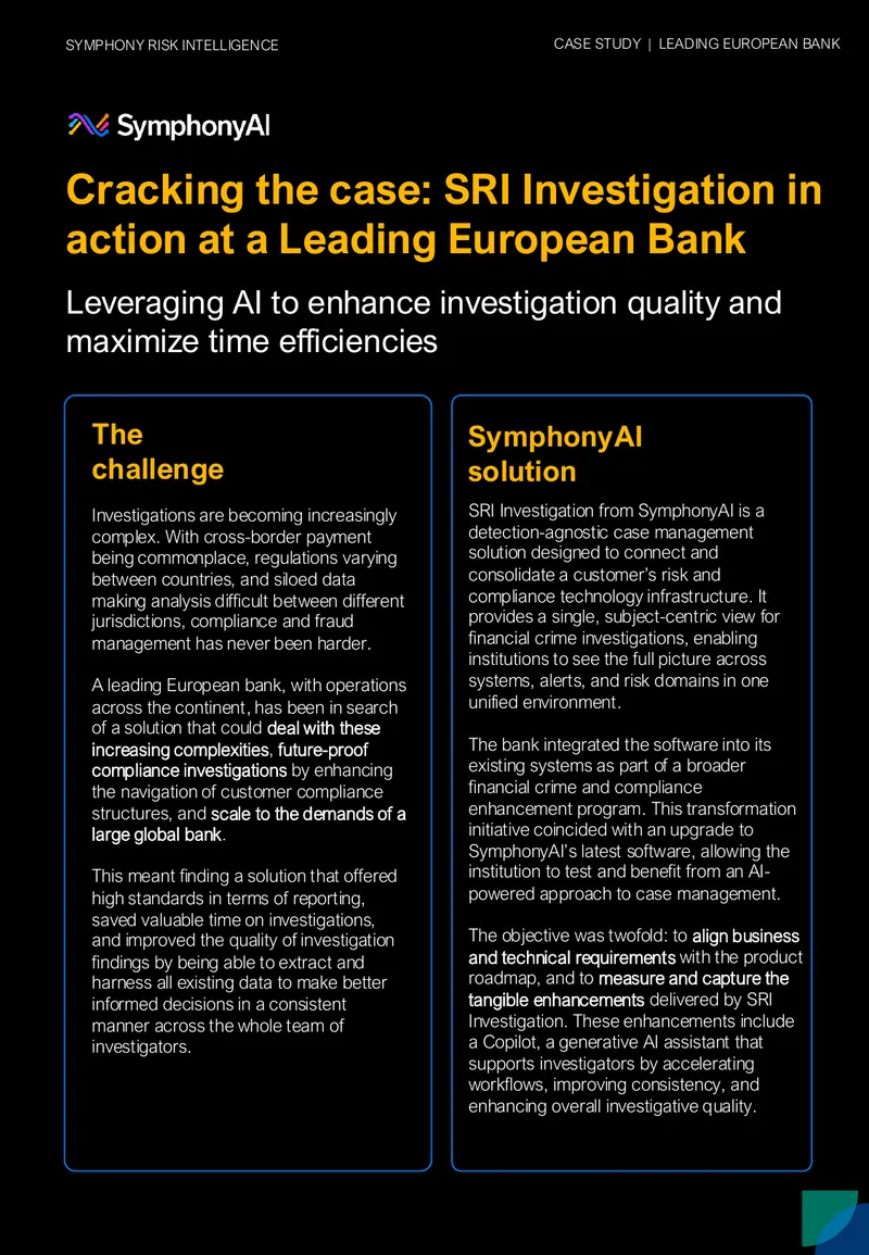 SRI Investigation Implementation at a European Bank