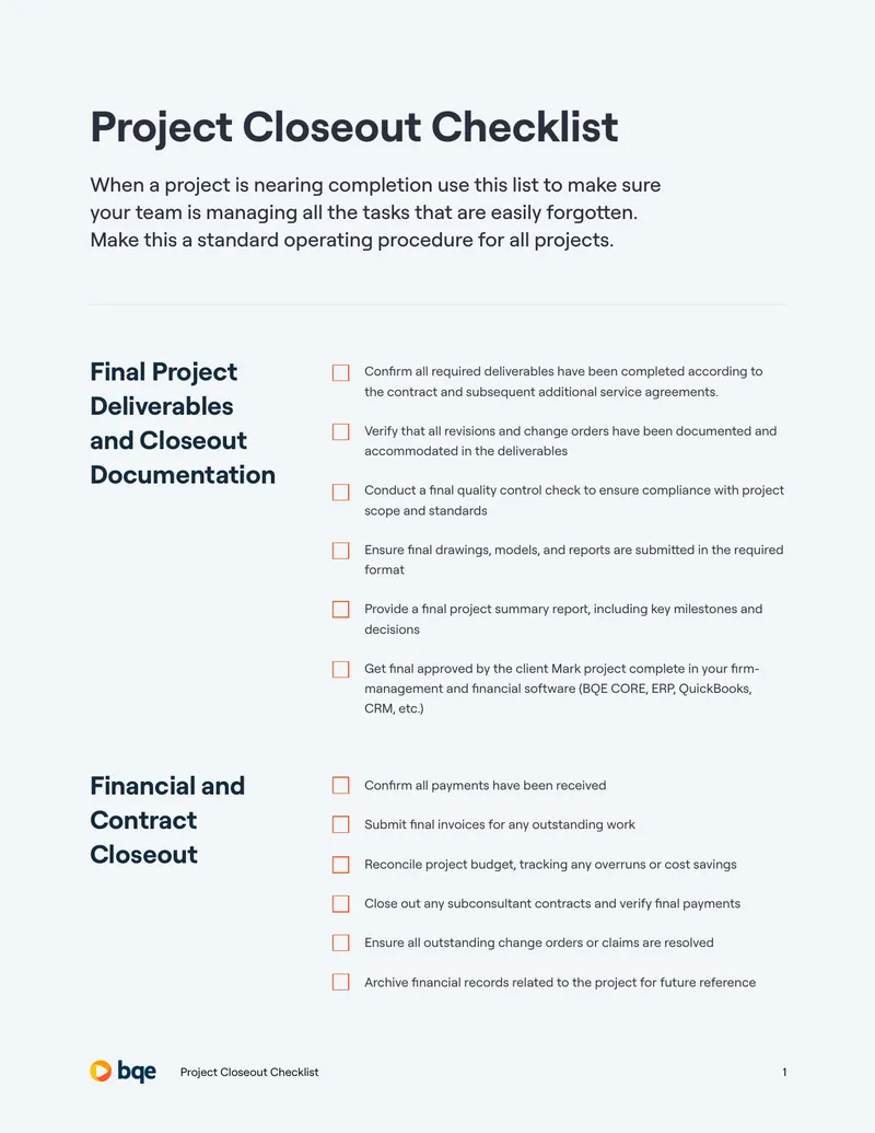 Project Closeout Checklist for Teams