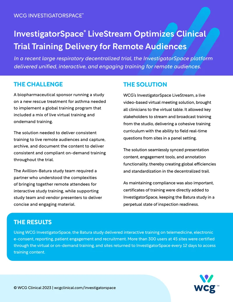 InvestigatorSpace LiveStream Clinical Trial Training Solution
