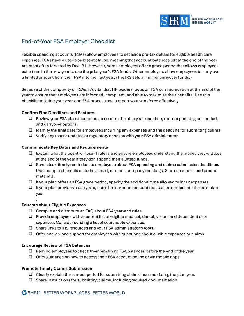 End-of-Year FSA Employer Checklist