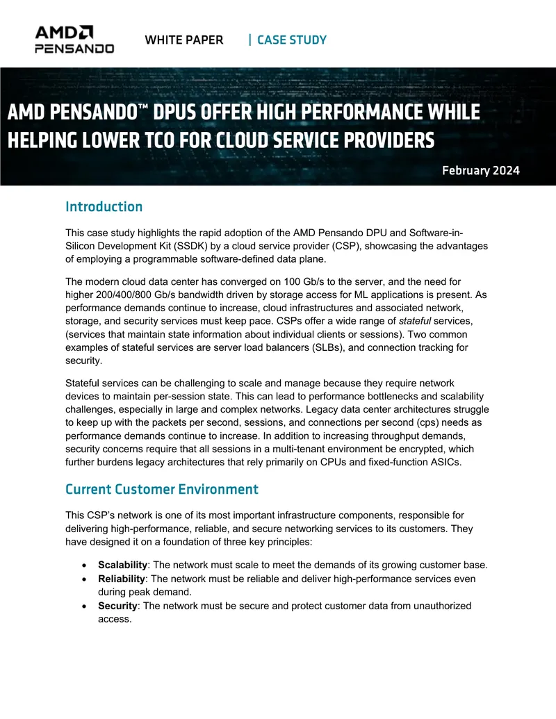 AMD Pensando DPU Case Study for Cloud Service Providers