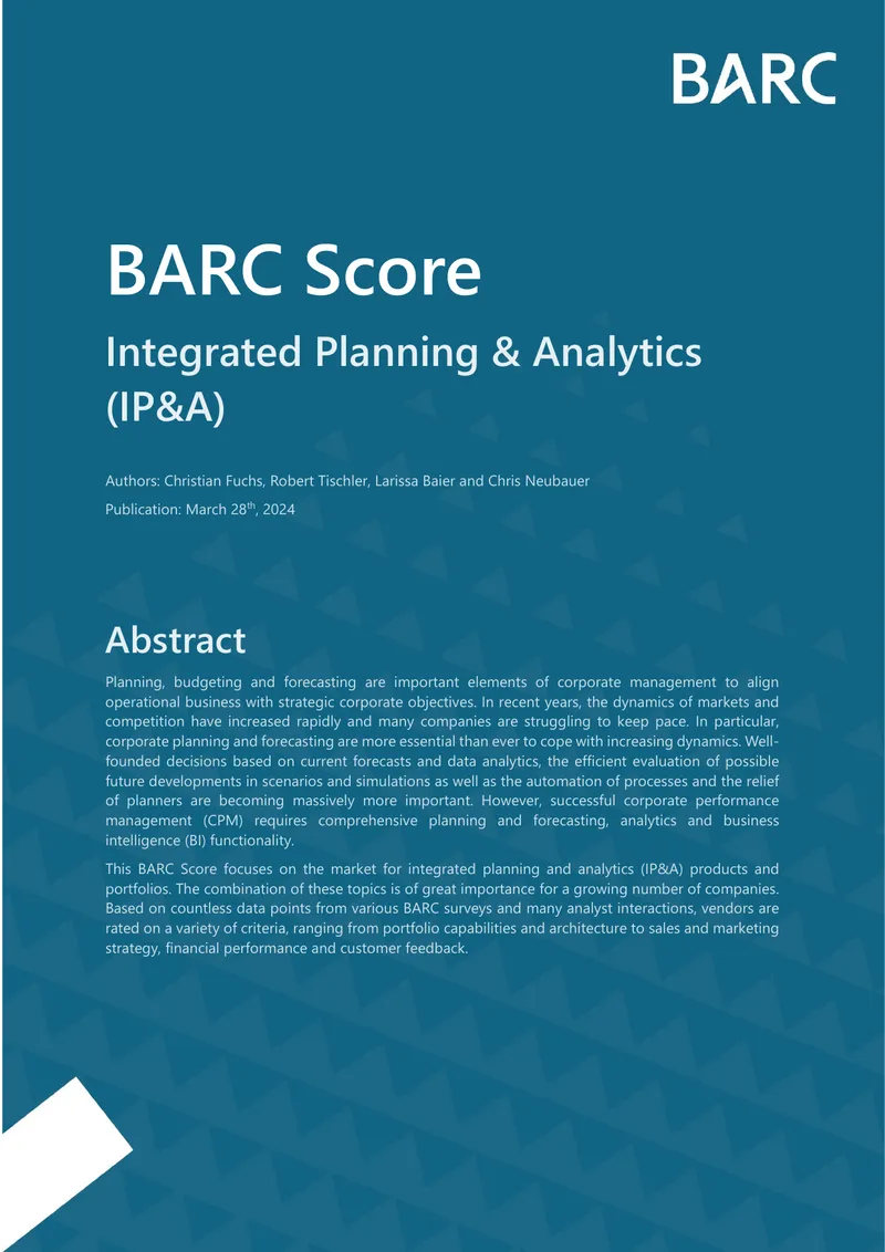 BARC Score for Integrated Planning and Analytics