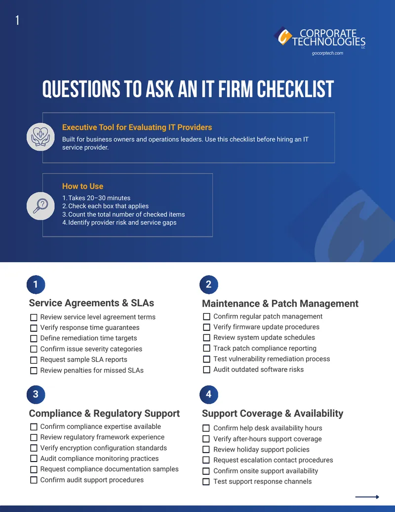 Questions to Ask an IT Firm Checklist