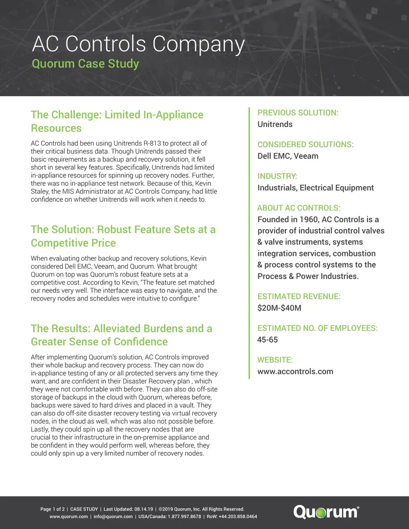 AC Controls Company Case Study on Backup Solutions