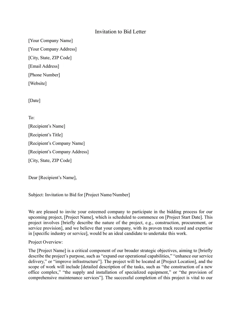 Invitation to Bid for Project Participation